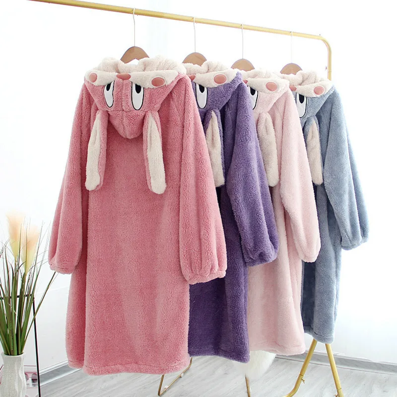 Милая осенне-зимняя женская теплая ночная рубашка с длинным рукавом фланелевые