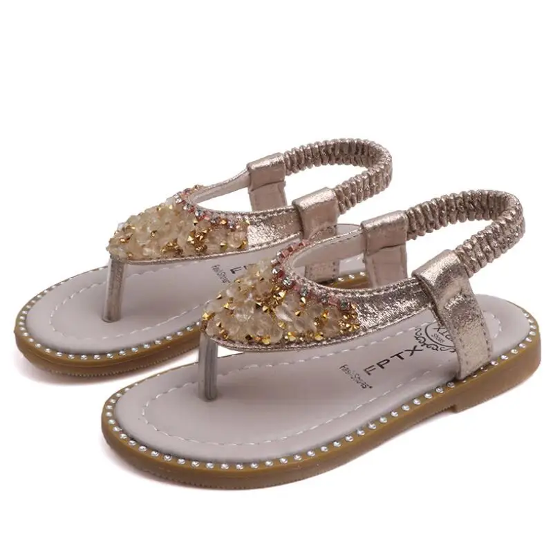 

Summer New Girls Clip-toe Rhinestone Sandals Children Baby Princess Elastic Band Sandals Kids Slippers Roman Beach Shoes