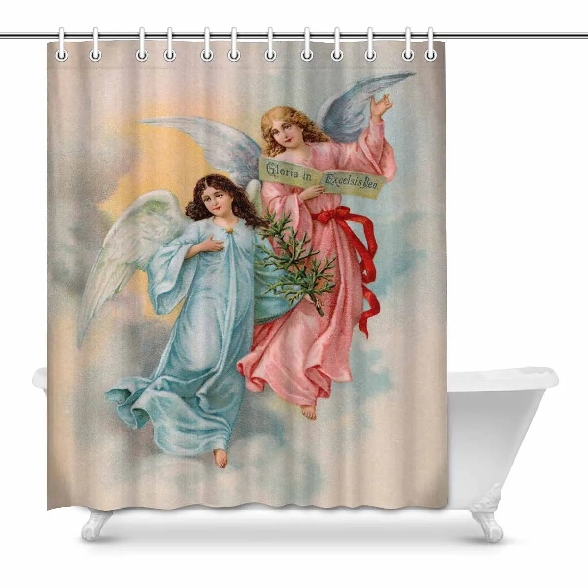 

Christmas Angels with Evergreen Tree Swedish Vintage Art Decor Shower Curtain