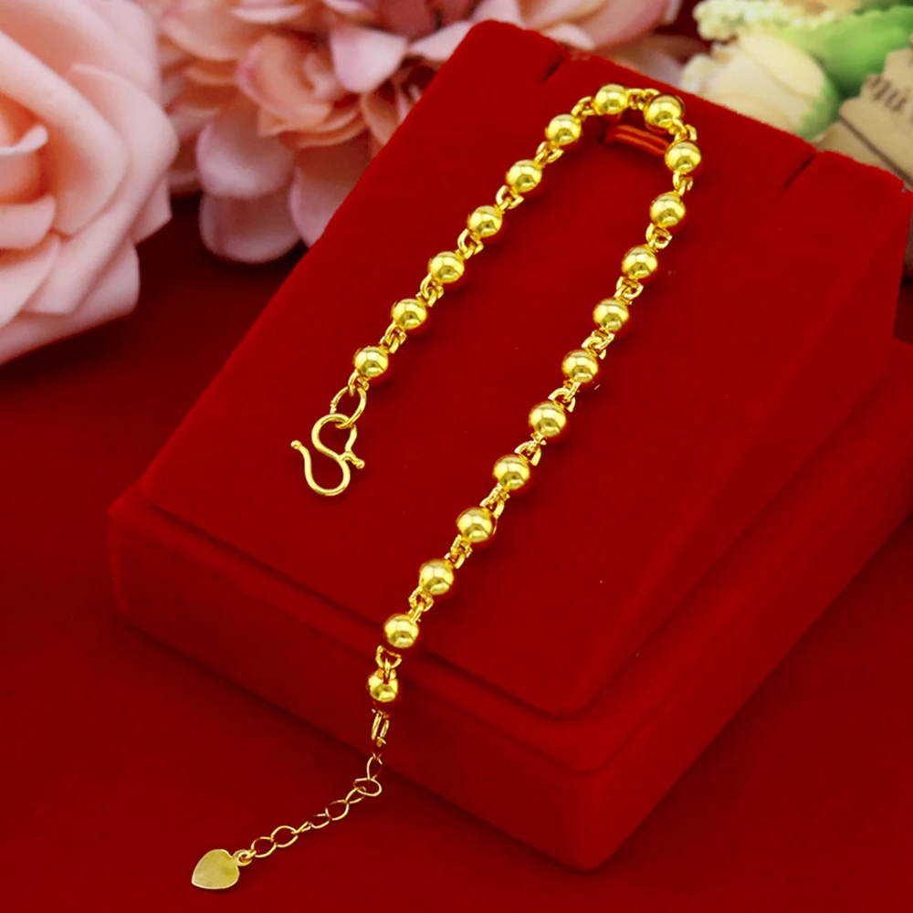 

Smooth Round Beads Bracelet Women Men Jewelry Yellow Gold Filled Simple Wrist Chain Gift