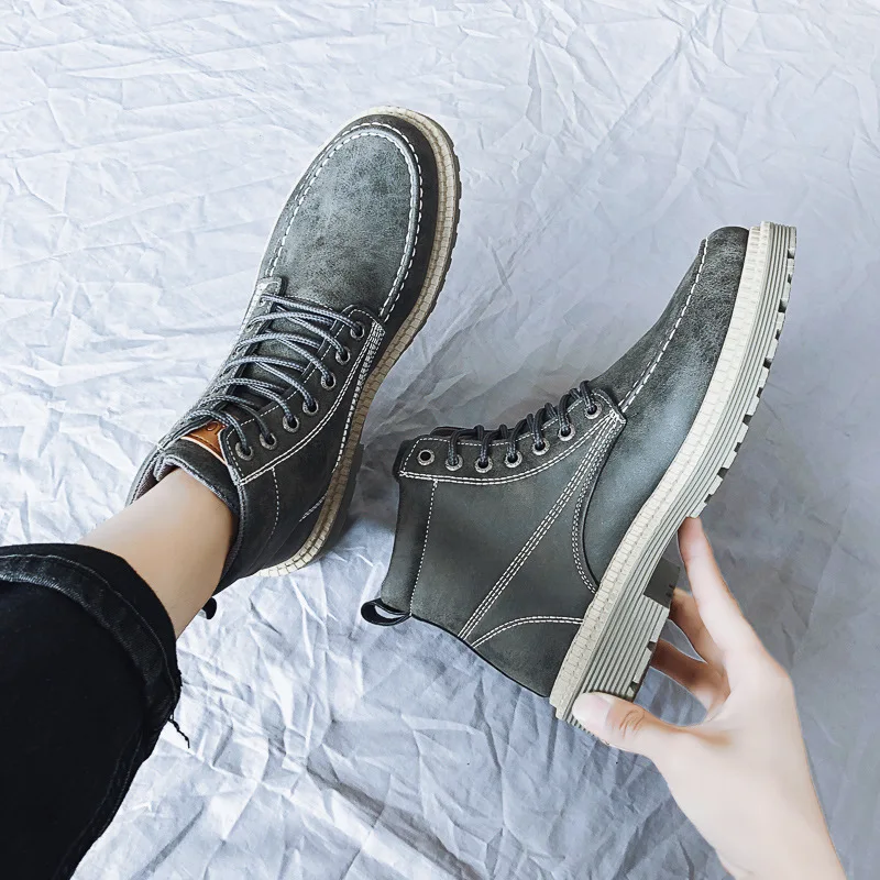 

Coturno Women Martins Leather Shoes High Top Fashion Winter Warm Snow Shoes Dr. Motorcycle Ankle Boots Couple Unisex Doc Boots