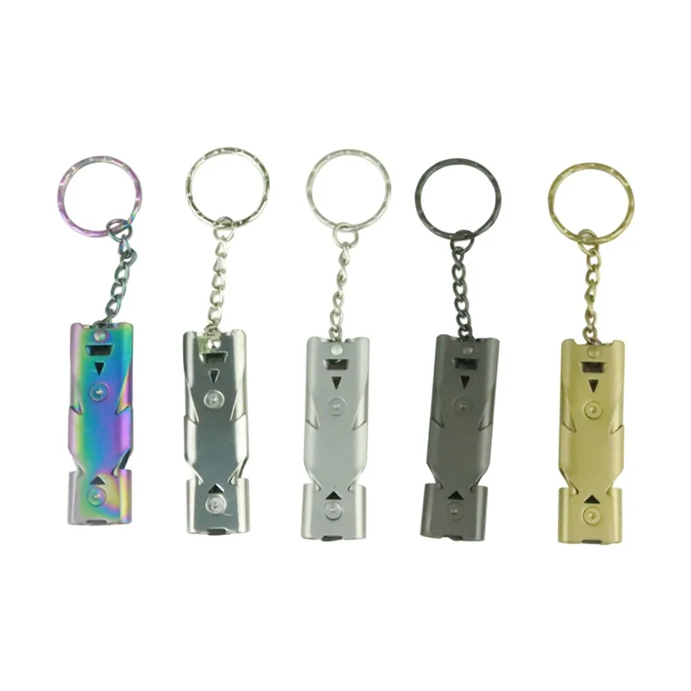 

Emergency Survival Whistle Double Tubes 150db Stainless Steel Outdoor Camping Hiking Rescue Whistle With Keyring Accessories