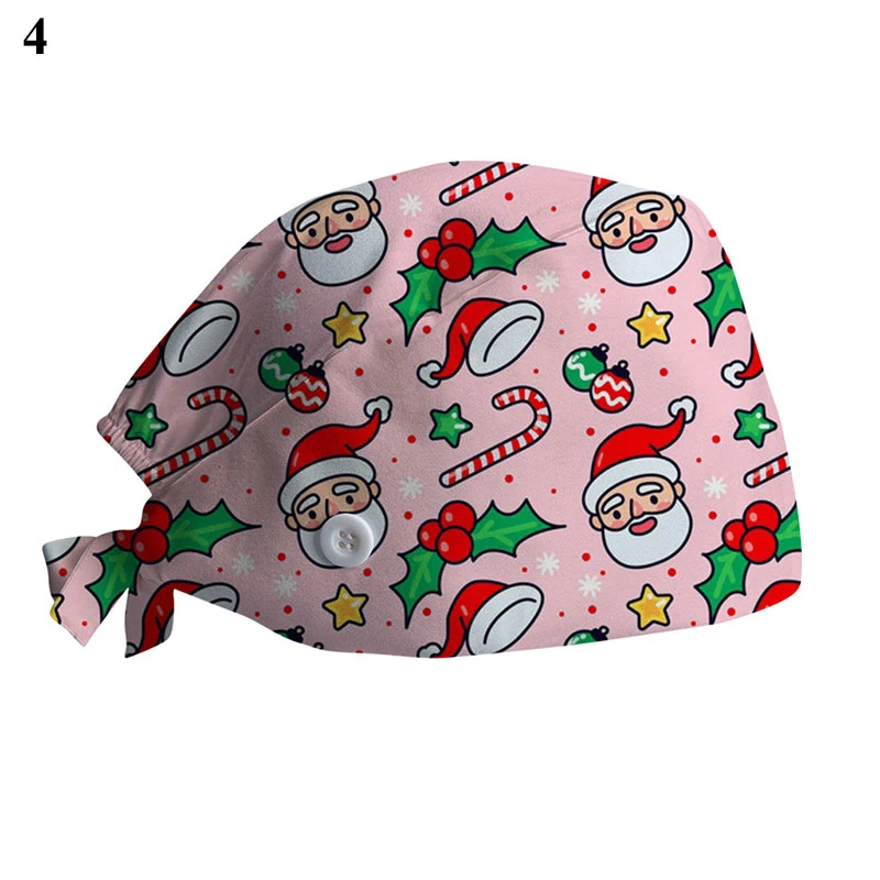 

Christmas Working Hat Pure Cotton Baotou Cap Buckle Sweat-Absorbent Towel Printing New Products Adjustable Scrub Cap