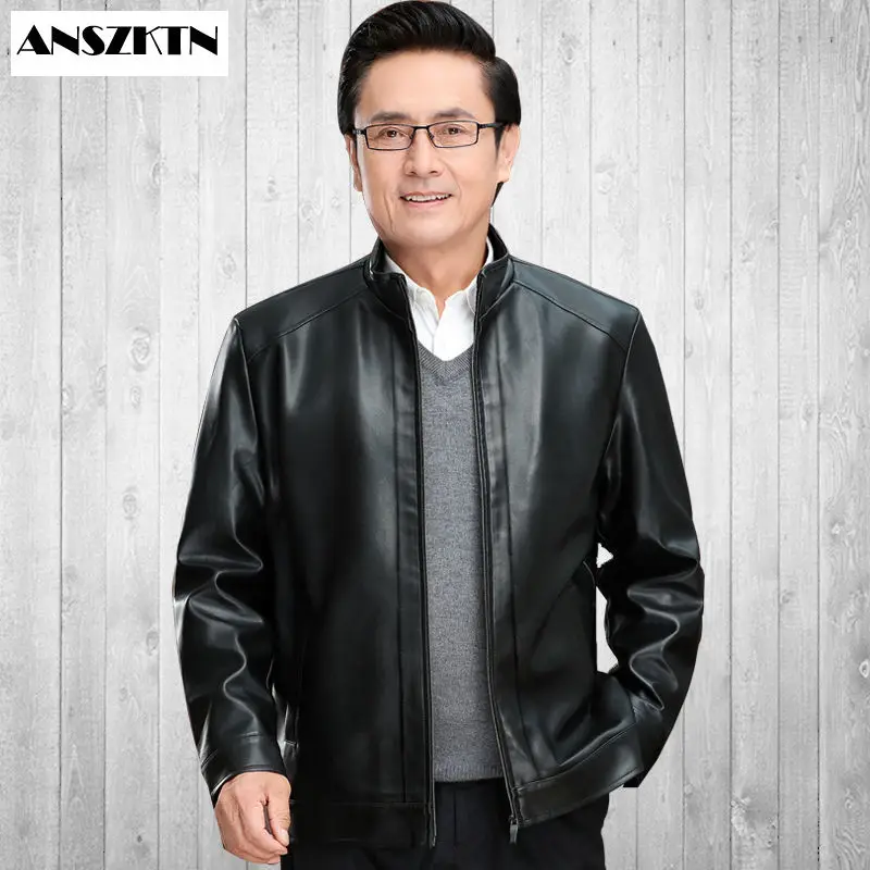 

ANSZKTN New Arrivals Men's middle-aged manCow Leather Aviation Flight Pilot Leather Jacket Real Cowhide Men Bomber Slim Jacket