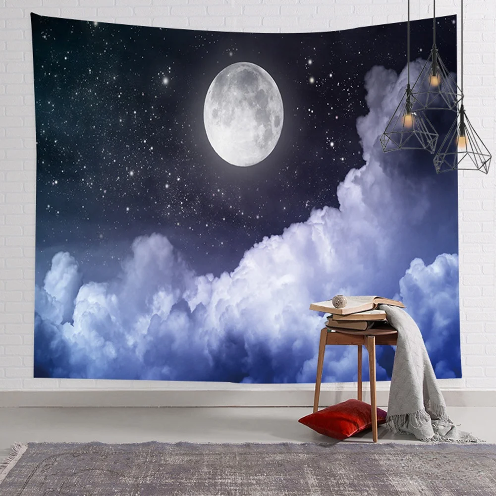 

Moon and Stars Tapestry Wall Hanging Blue Starry Galaxy Tapestry Universe Night Sky Tapestry for Bedroom Living Room Tapiz