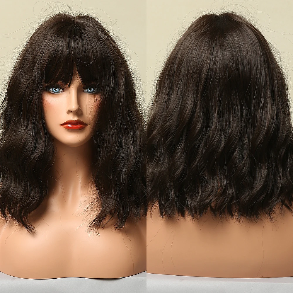 

Short BoBo Wave Colorful Wigs Dark Green Black Synthetic Wigs with Bangs Heat Resistant Wig for Women Cosplay Daily Party Use