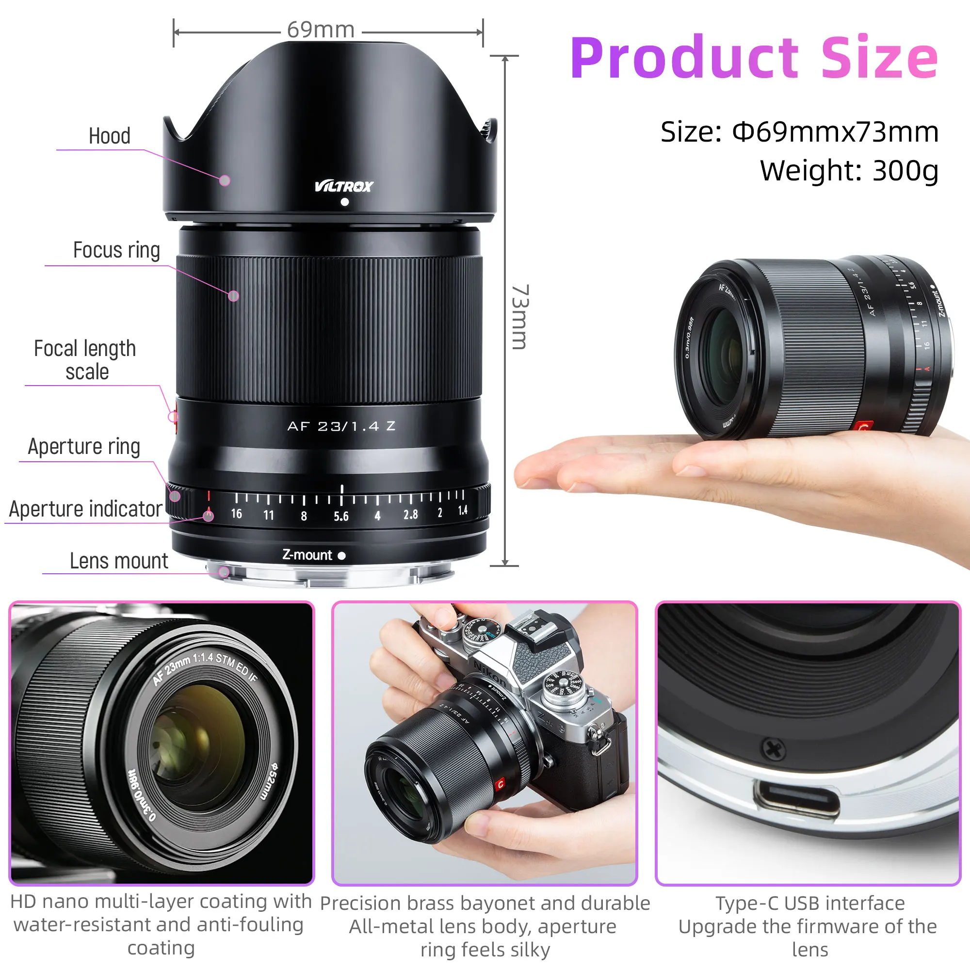 Viltrox 23 мм F1.4 APS-C широкоугольный объектив с автофокусом большой апертурой