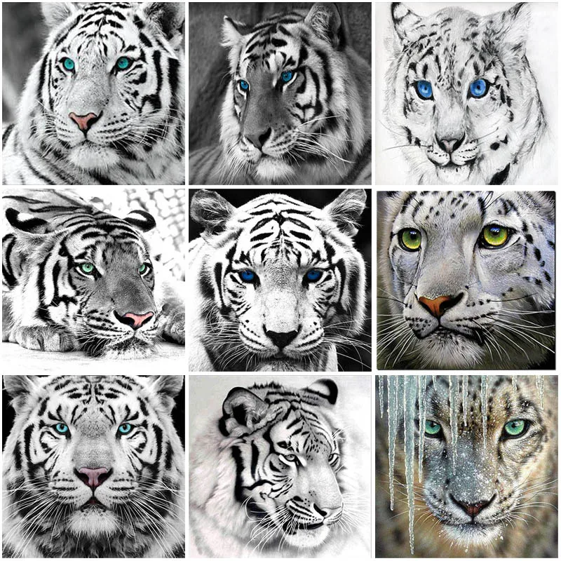 

DIY 5D Diamond Painting White Tiger Diamond Embroidery Full Round Square Drill Resin Animal Cross Stitch Mosaic Home Decor Gift