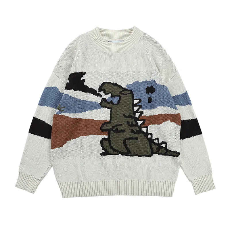 Мужской свитер пуловер с круглым вырезом в стиле хип хоп рисунком динозавра Spitfire