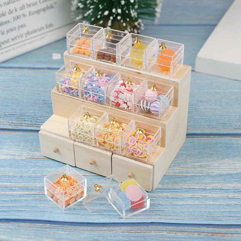 

1Set 1/12 DollHouse Candy Box Wooden Display Cabinet Decor Doll House Miniature Wooden Cabinet Accessories Model