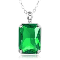 real 925 sterling silver pendant neckelace for women emerald pendants jewellery gemstone rectangle necklaces trendy fine jewelry