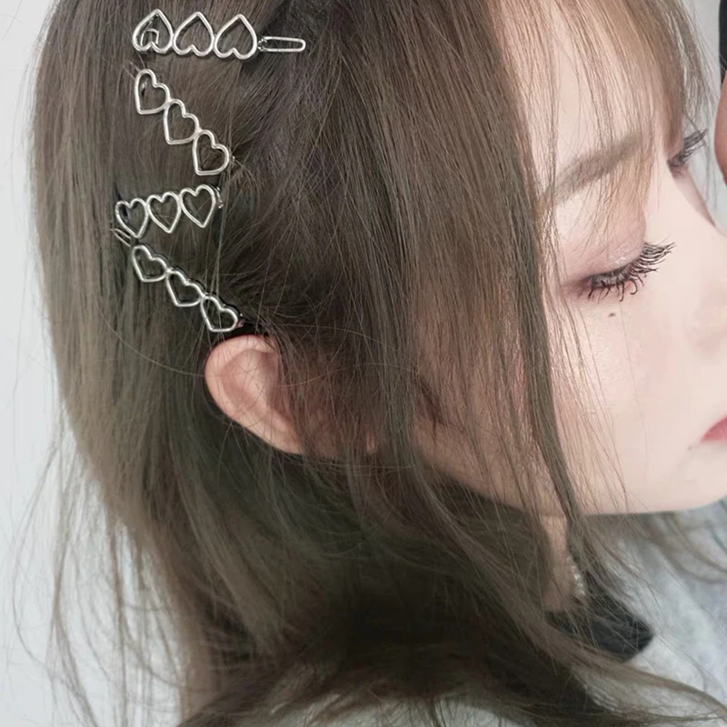 

2021 New Korean Ins Style Hollow Love Heart Hairpin Barrettes Sweet Hair Clips For Woman Girl Fashion Hair Accessories