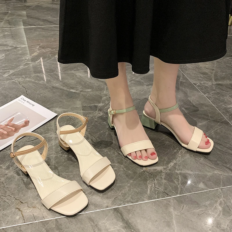 

Med Fashion Womens Shoes 2021 High Heel Sandals Large Size Suit Female Beige Buckle Strap Open Toe Medium Luxury High-heeled Big