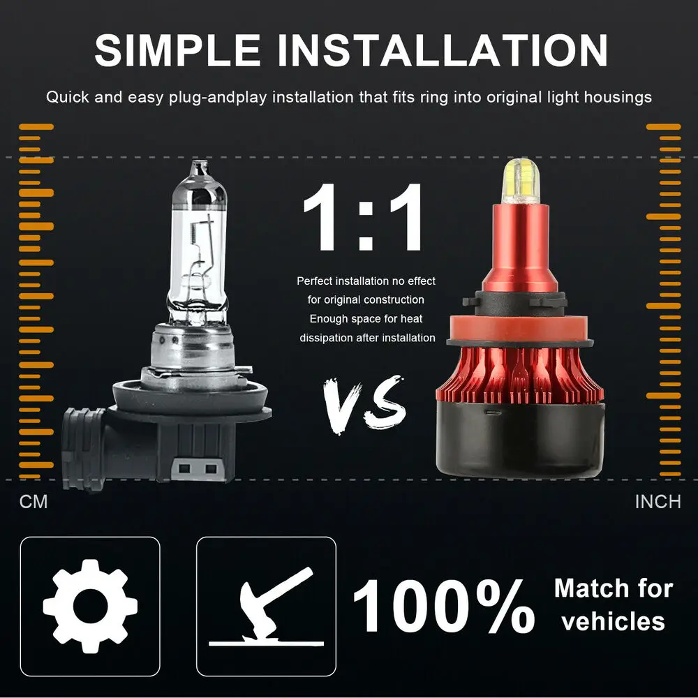 

2 шт., Автомобильные светодиодные лампы H11 H9 H8 H7 H4 H1, 360 градусов