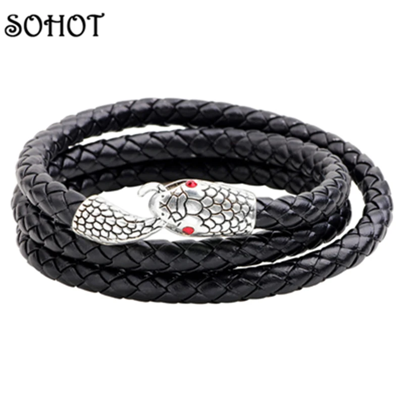 SOHOT модный черный браслет из натуральной кожи ручная работа плетеная веревка