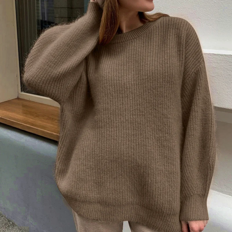 

Women Jumper Autumn Winter Thicken Solid Round Neck Pullovers Sweater Ladies Oversized Long Sleeve Loose Casual Knitted Top 2021