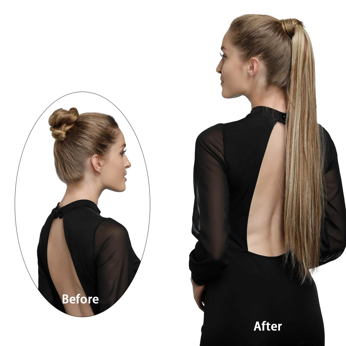 Rabo de Cavalo Extensão do Cabelo Envoltório em Torno de Extensões de Rabo de Cavalo Kong Reta Envoltório em Torno de Extensões Natural Hairpiece Headwear Cabelo Sintético Marrom Cinza & li 5 Apliques e perucas