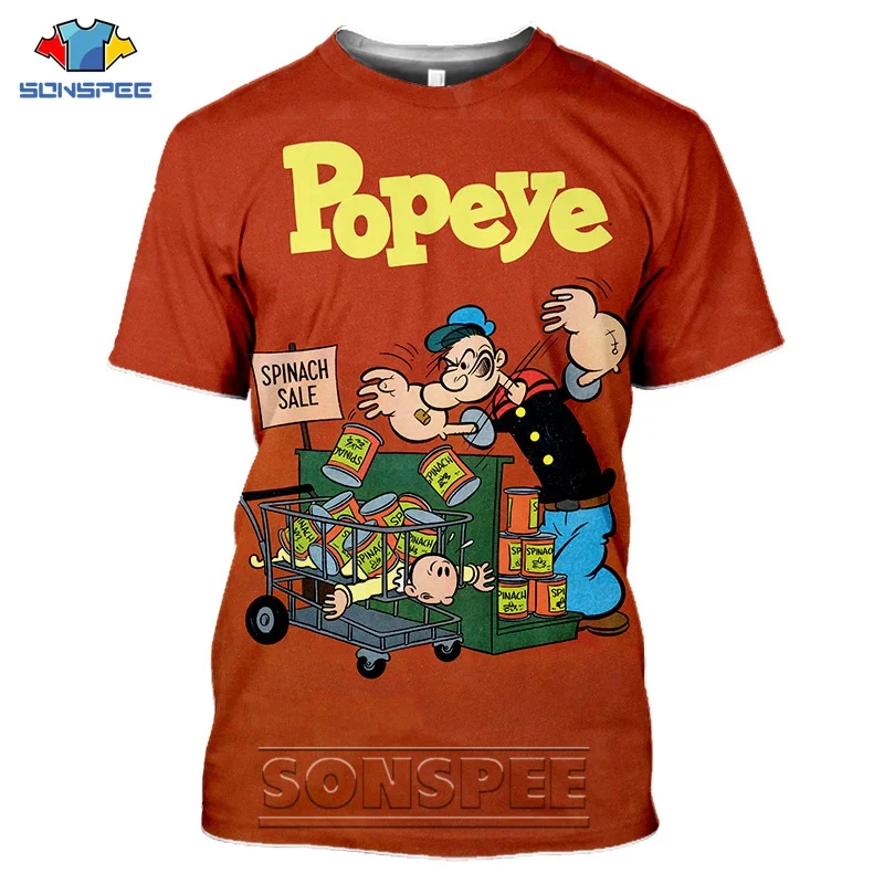 

SONSPEE Men Women Tshirt 3D Print Cartoon Hilarious Popeye cool Short Sleeve Summer T-shirt Fashion Funny Child Anime Top Tshir
