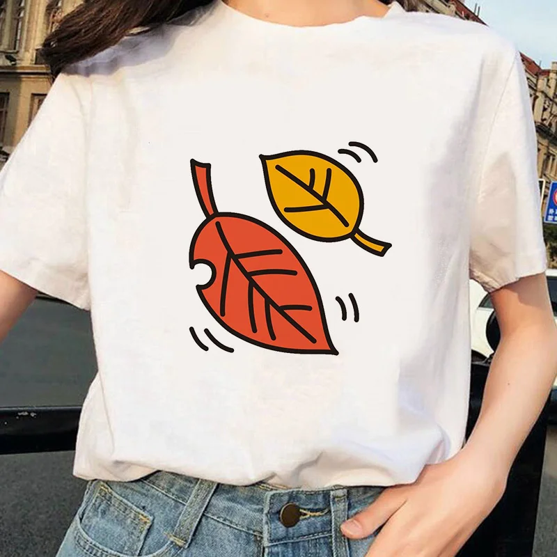 

2020 New Women's Fallen Leaves T-shirt Female Harajuku Korean Style Cute T-shirt Female fashion Nature casual clothing T-shirt