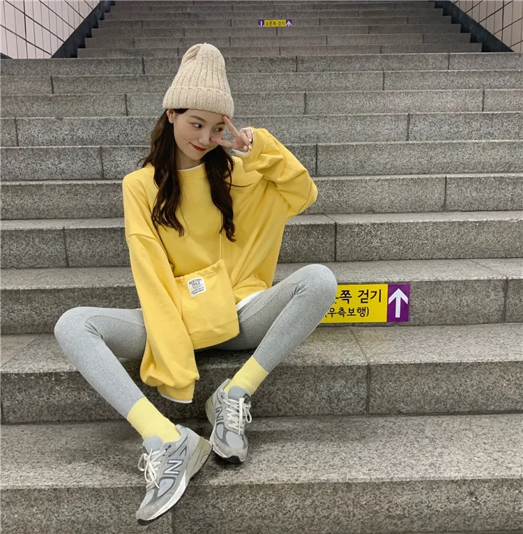 

pullovers letter sweet o-neck loose Spring and autumn Korean style full Sweatshirts Women's Clothing high quality tops fashion