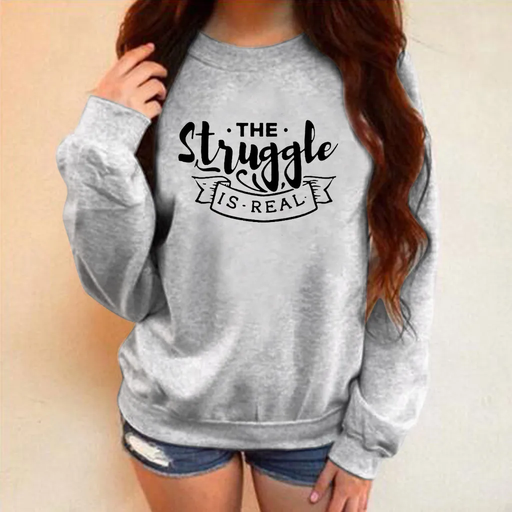 Осенняя Женская Толстовка Оверсайз с буквенным принтом и круглым вырезом