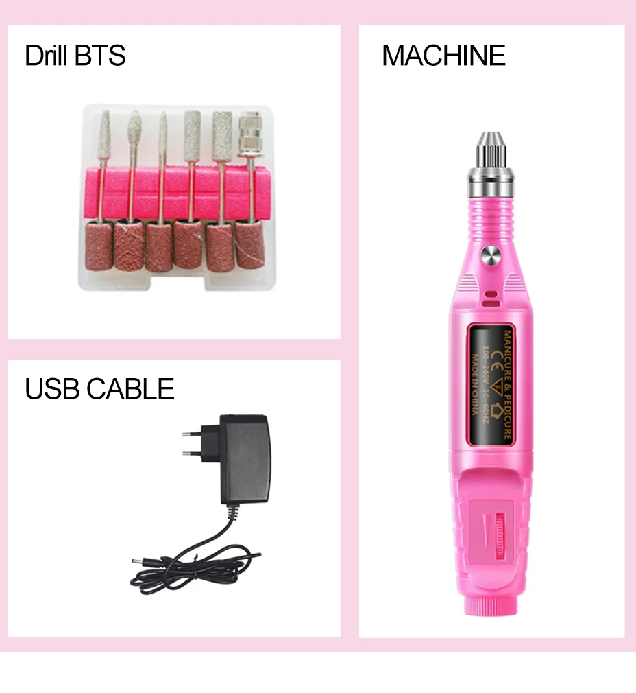 Электрический аппарат для маникюра USB кабель для удаления кутикулы Гель инструмент для ногтей фрезерные сверла шлифовальные фрезы педикюрный станок