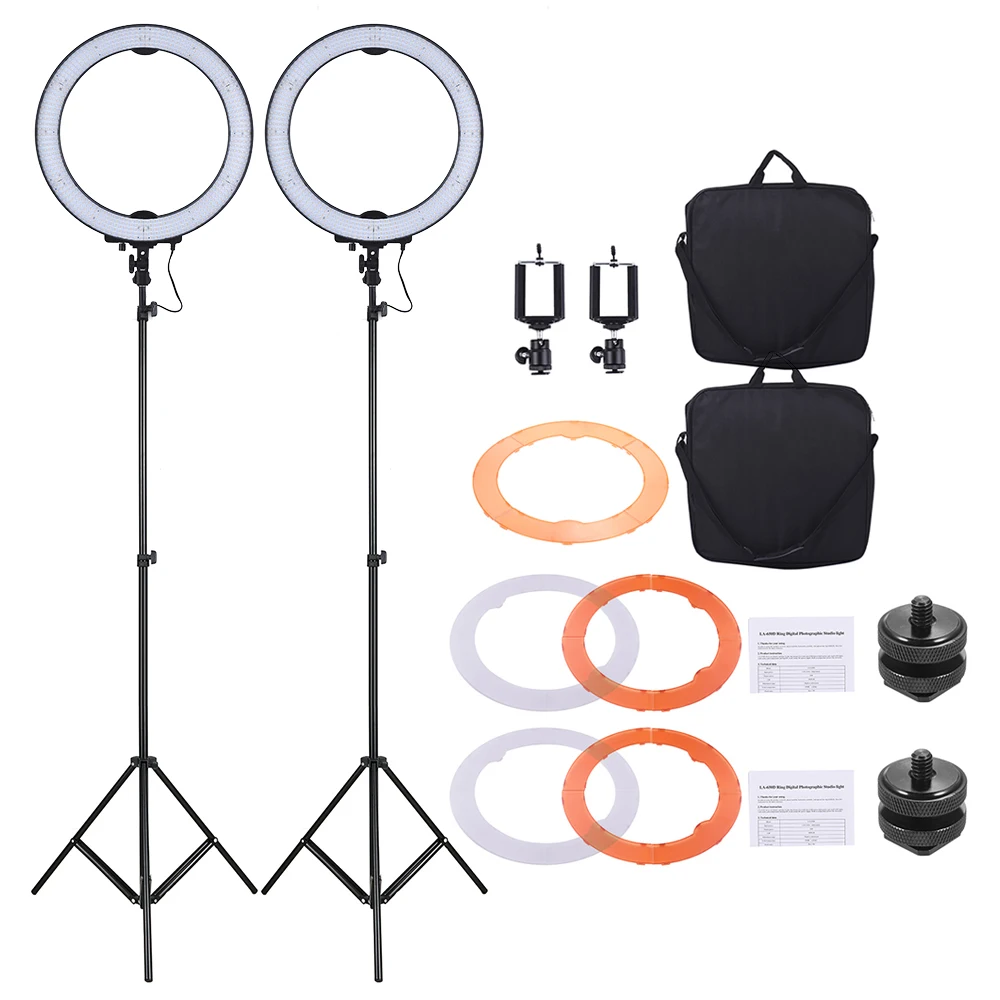 

Andoer 2 шт светодиодный комплект кольцевых фонарей для фотографического освещения светодиодный свет для видео с осветительной подставкой по...