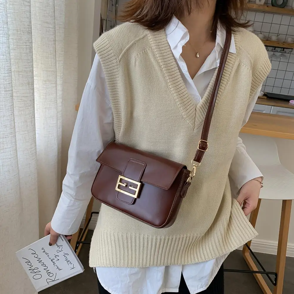 

Модная кожаная сумка через плечо, Женская однотонная маленькая сумка-мессенджер через плечо, сумка из искусственной кожи, женские дизайнер...