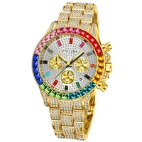 pintime luxury men watch round colorful rainestone full iced out diamond watches for men stainless steel band man wristwatch