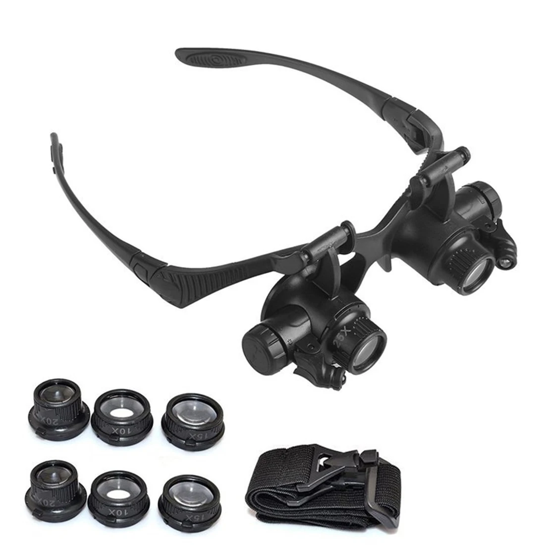 10X 15X 20X 25X светодиодный двойной глаз Ювелир Ремонт часы Лупа Очки Объектив