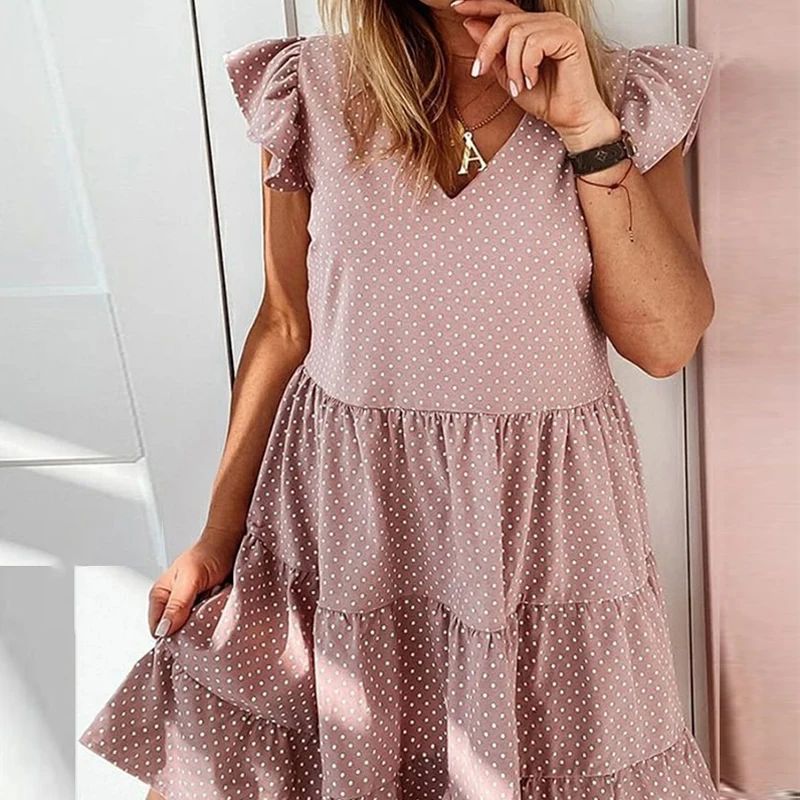 Платье-трапеция женское Плиссированное с принтом в горошек пикантный вечерний