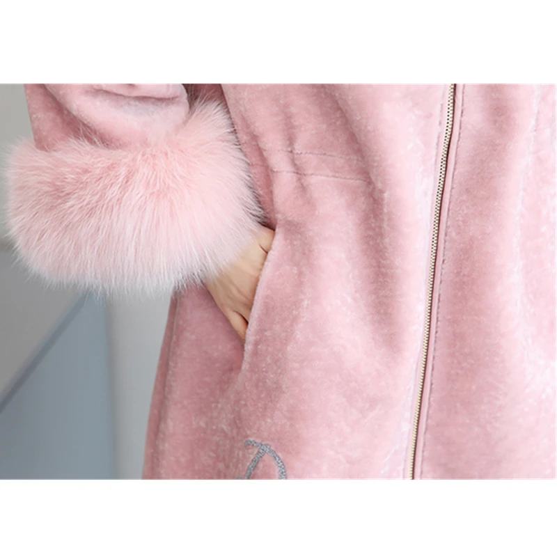 

Women New Fashion Winter Autumn Female Long Sleeve High quality Hooded Zipper Bow Spliced Overcoat Faux fur Loose coat C 875
