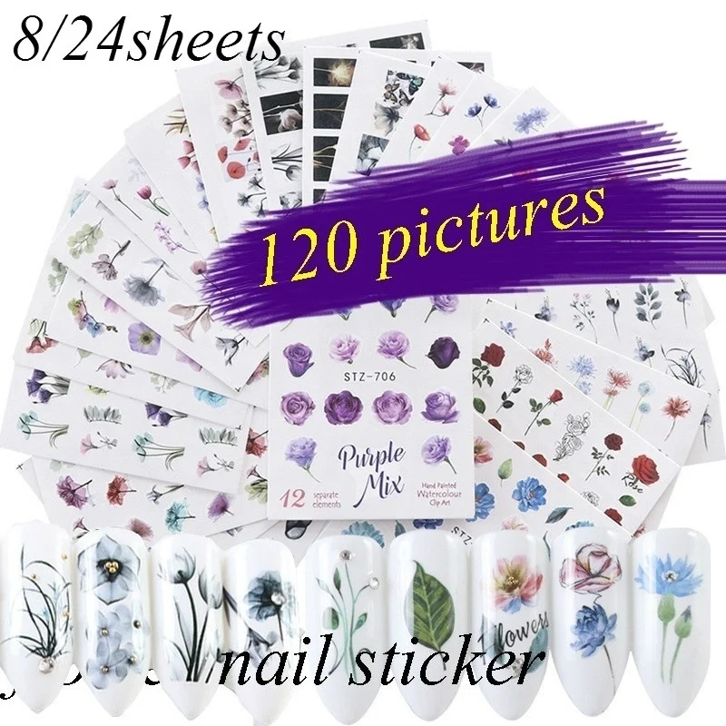 

24pcs Summer Sticker Nail Art Decorations Butterfly Decals 3D Adhesive Stickers Woman Face Fruit Foil Manicure Wrap