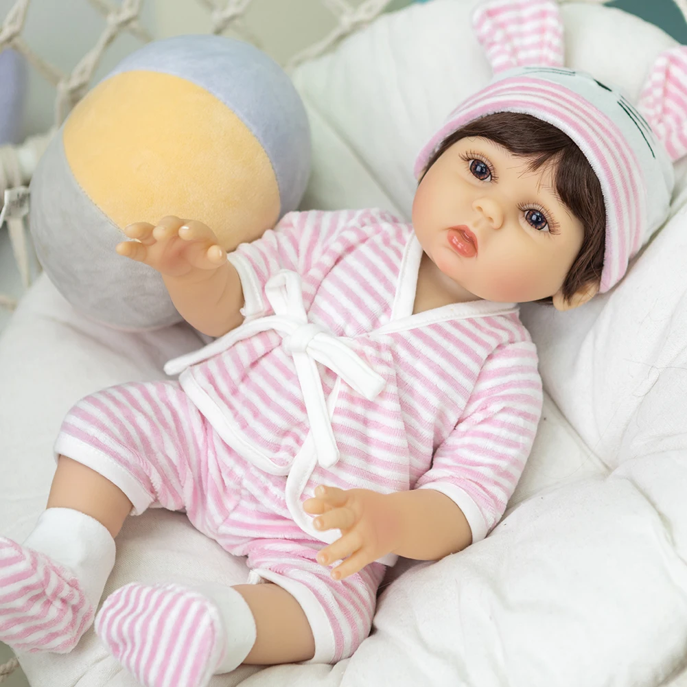 

NPK 48cm Reborn Soft Baby Dolls Adorable Lifelike Toddler Silicone Bath Toys Kit with Pacifier Milk Bottle for Girl Gift