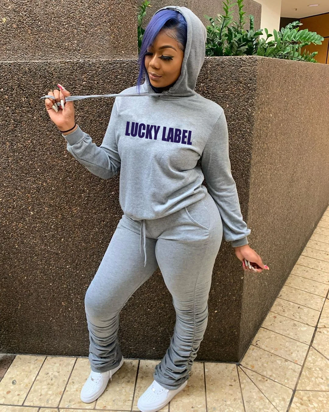 

lucky label letter print sweat suits two piece set women hoodie+stacked leggings sweatpant jogging suits for women matching sets