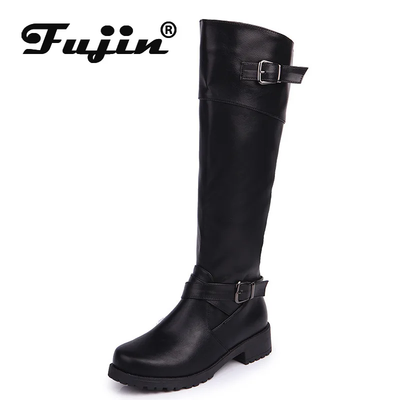 Fujin/высокие сапоги Женские зимние с острым носком Прямая поставка Модные