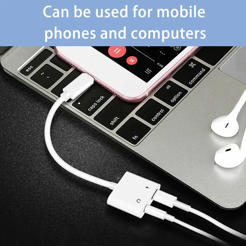 

2-in-1 Splitter Adapter for iPhone 7, 3.5mm Headphone Jack Audio AUX Adapter Cable Converter for Earphones Charging Music Call
