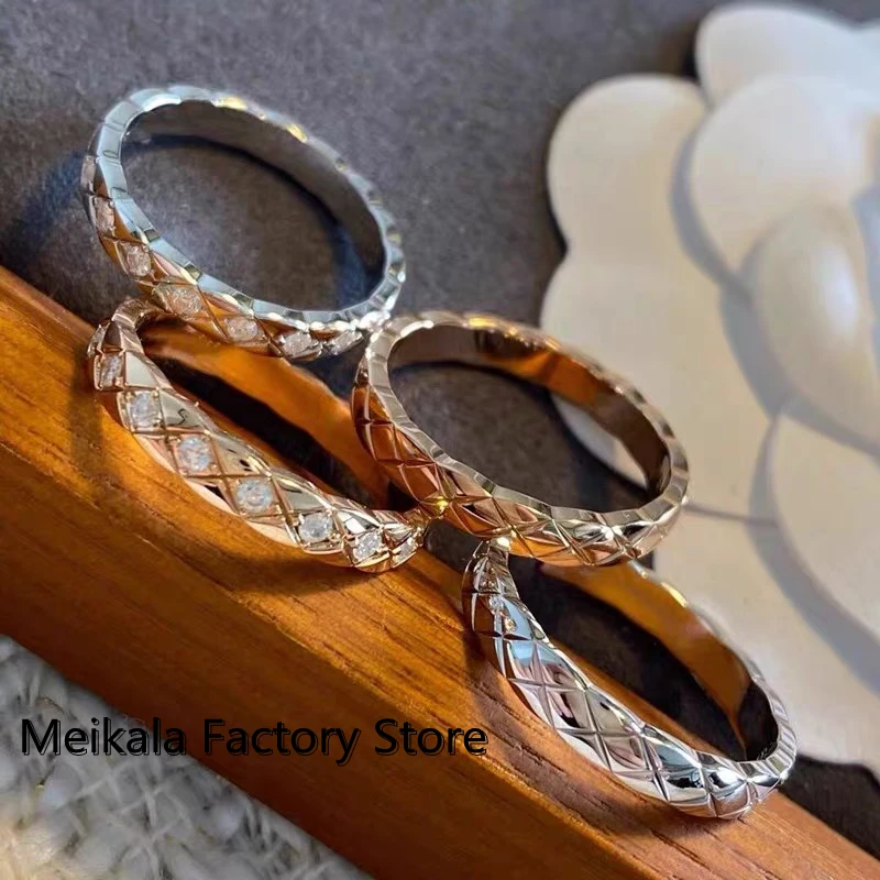 

High-end fashion jewelry 925 sterling silver lattice diamond ring men and women trend stacking luxury brand couple wedding rings