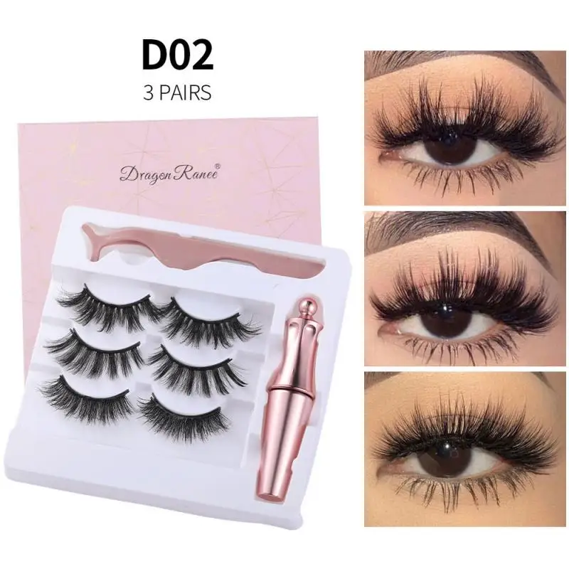 

3D Magnetic False Eyelashes Magnetic Eyeliner Liquid With Tweezers Handmade Eyelash Makeup Tool Fake Eyelashes Kit