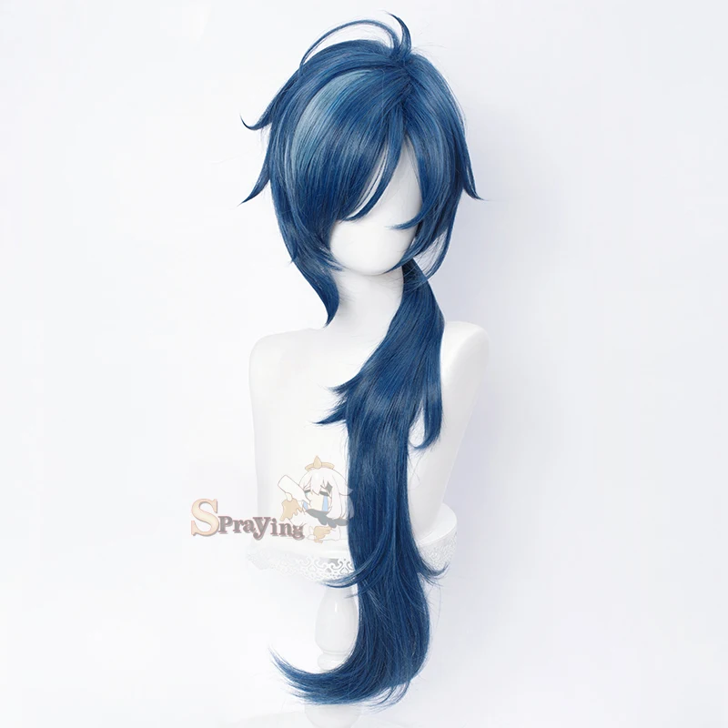 

Genshin Impact Kaeya Wig Cosplay 80cm Long Anime Hair Ink-blue Cosplay Costume Game Halloween Heat Resistant Synthetic