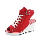 Размера плюс; Летняя обувь из текстиля на танкетке; Женские босоножки на платформе; Женские туфли на высоком каблуке с открытым носком Повседневная дышащая обувь на плоской подошве; Женская обувь на платформе; Обувь; Сандалии