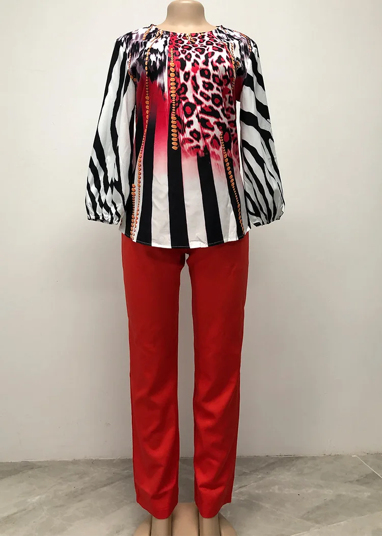 

Polyester African Clothes for Women 2021 Summer African Women Printing Two Pieces Sets Top and Long Pant African Suit