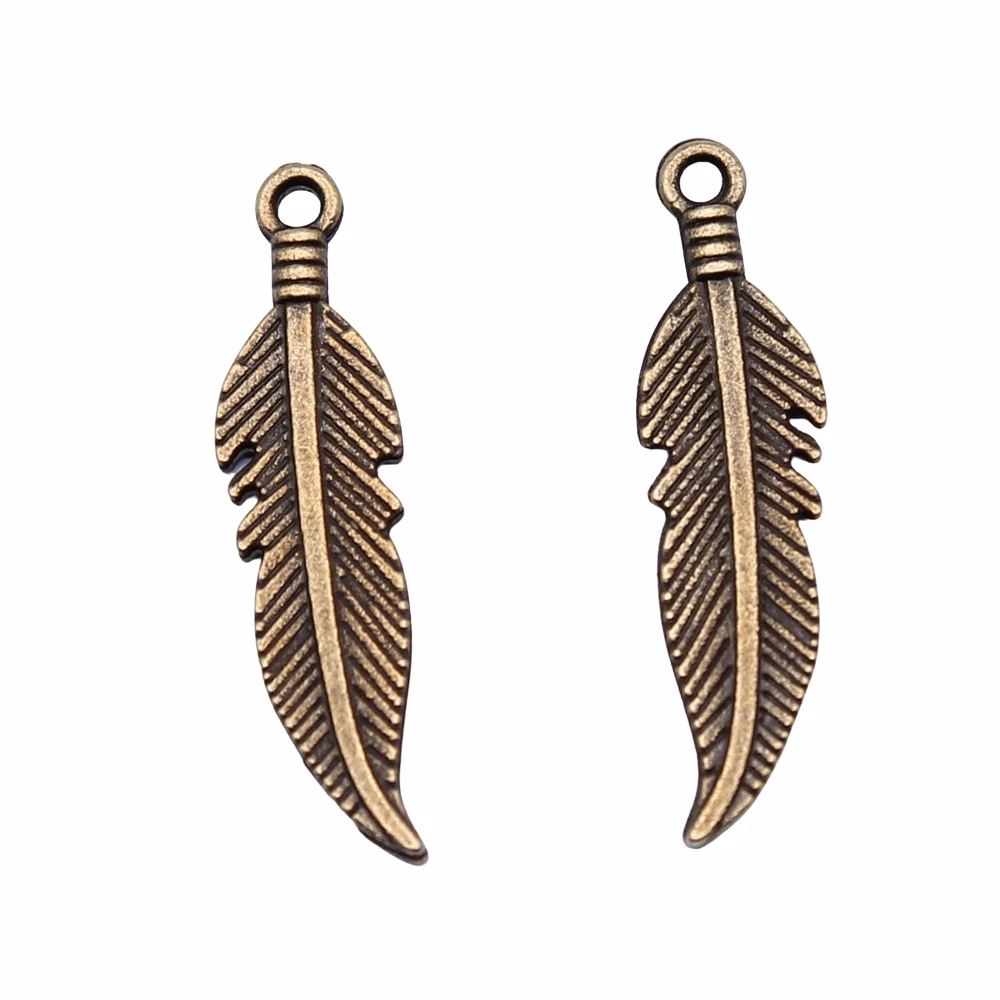 

40Pcs 25x6mm Feather Charms For Jewelry Making Hand Made Jewelry Accessories Antique Bronze Color Alloy Charms