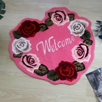 love heart shape carpet rose embroidery welcome doormat soft plush anti slip absorbent bathroom mat living room rug home decor