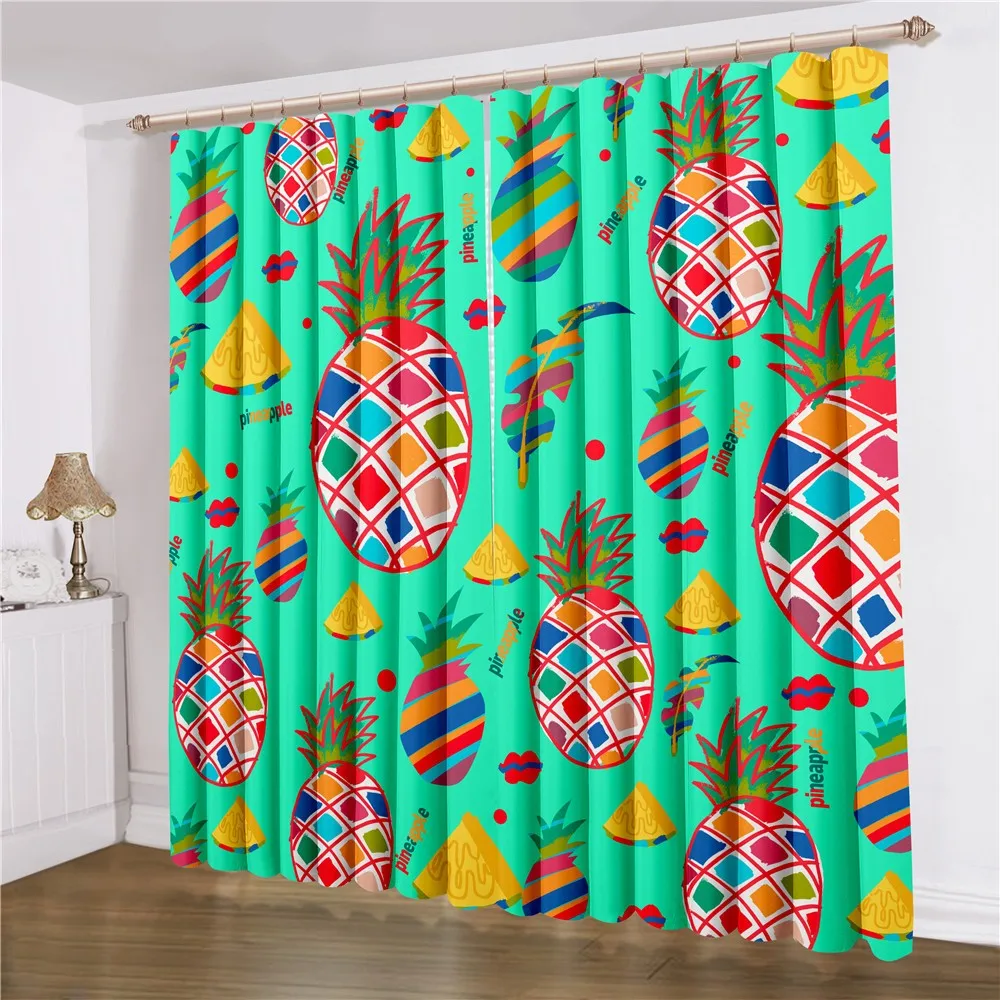 

3D Print Cartoon Fruits Curtains 2 Panels Pineapple Window Curtains Colorful Window Drapes Colorful Home Decor Window Treatments