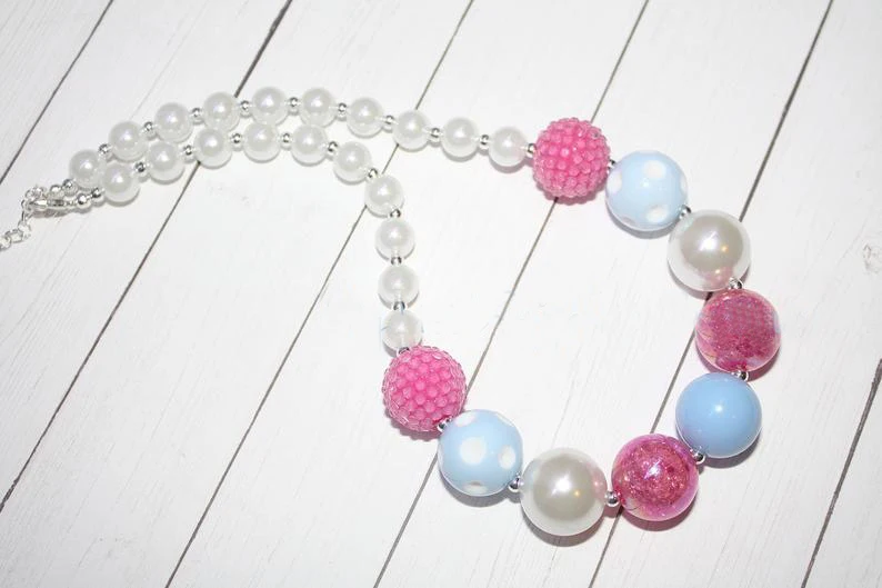 Массивное ожерелье-голубое розовое-ожерелье из жвачки-ожерелье для малышей-для