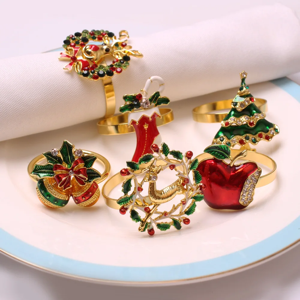 

12 / PCS metal inlaid diamond painted deer head napkin buckle elk color napkin ring paper towel ring