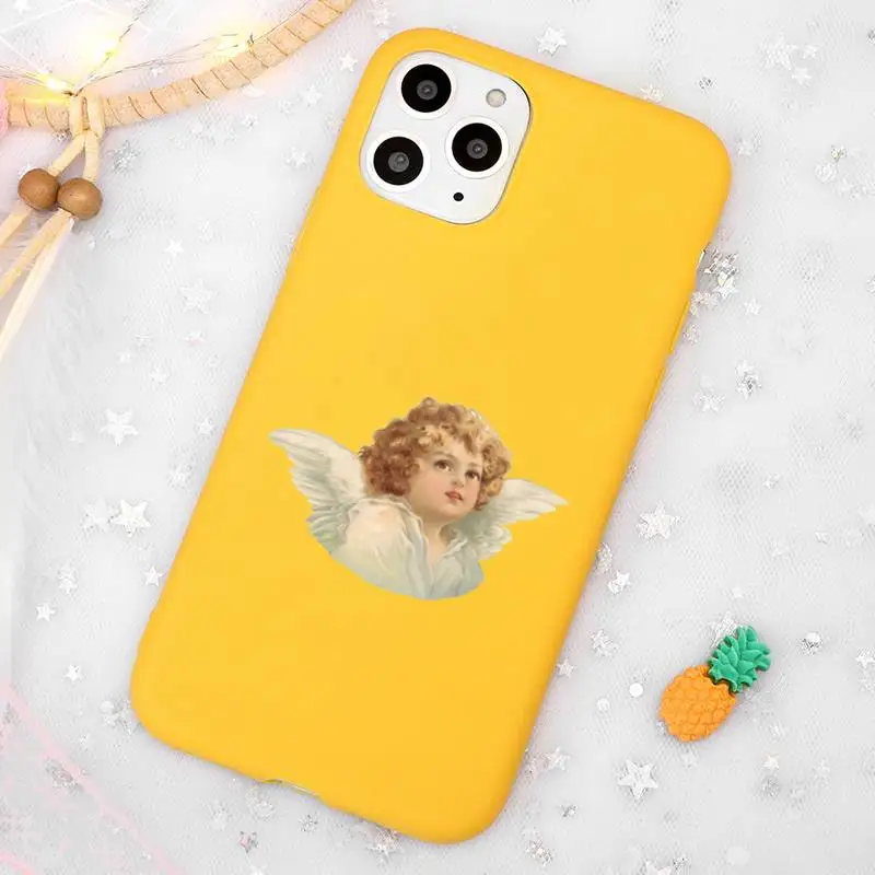 

baby angel painting aesthetic art Phone Case Candy Color Yellow for iPhone 11 12 pro XS MAX 8 7 6 6S Plus X 5S SE 2020 XR
