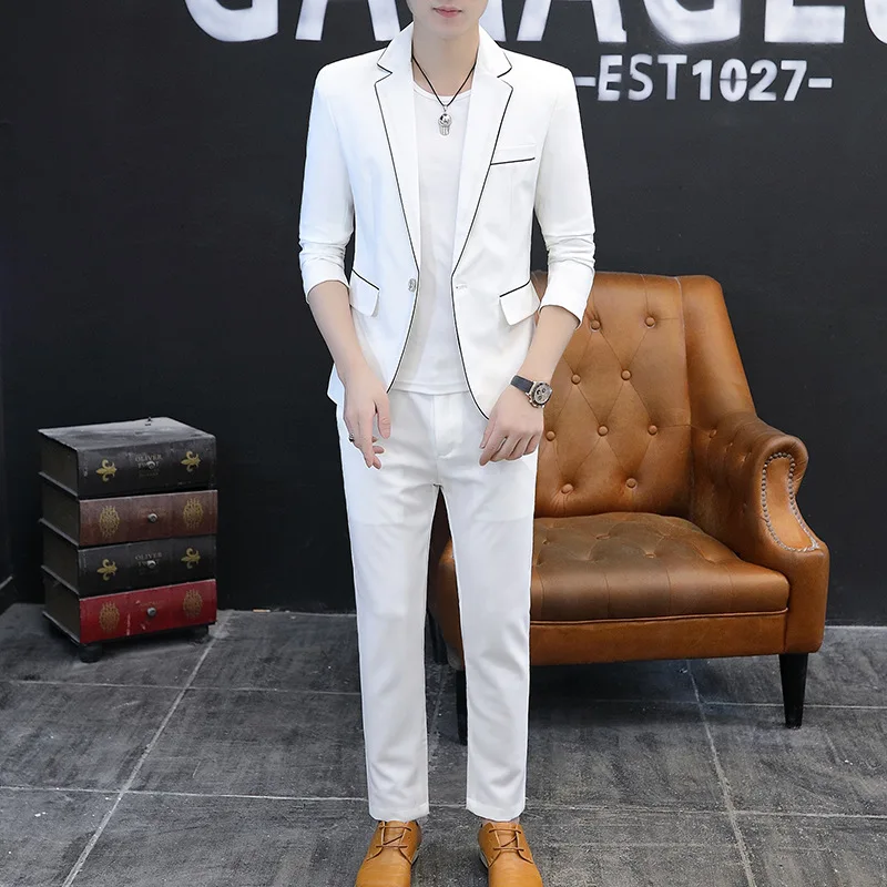 

2021 young men fall edge suit of cultivate one's morality leisure handsome two pure color suit
