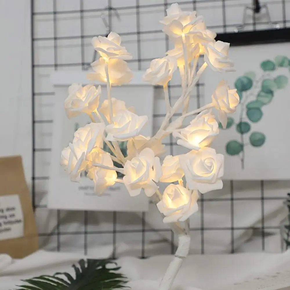 

24LED Rose Bedroom Table Lamp Warm White LED Lights Table Lamp Nightlight Battery Powered Table Lamp Rose Flower Tree Desk Lamp